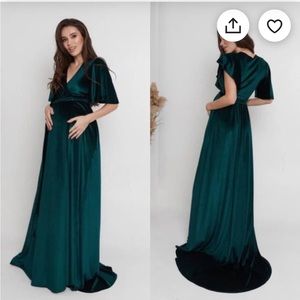 Dark emerald Green Velvet Maternity bridesmaid Dress Maxi
